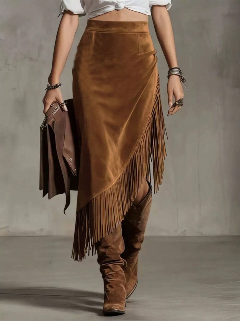 Brown Casual Women's High Waist Midi Skort